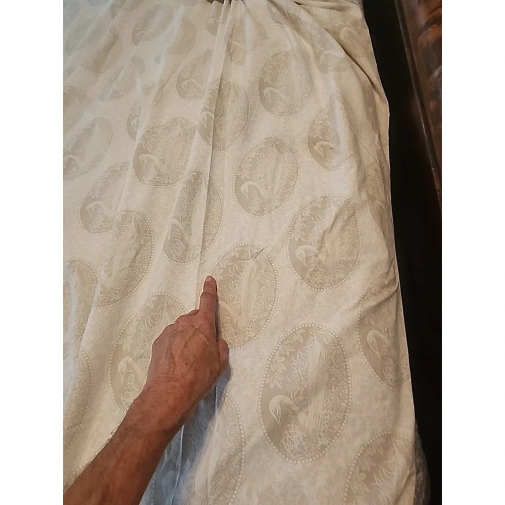French Country Cottagecore Tan Cream Swan Bird Toile Reversible Duvet Cover FULL